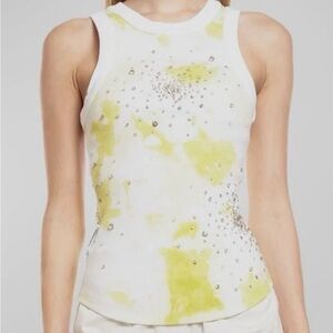 Des Phemmes Women’s Yellow Tie-Dye Splash Embroidered Tank Top Size 40 US
